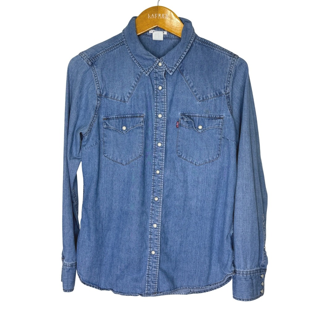 Levi's Pearl Snap Denim Shirt Women's Large‎ Blue